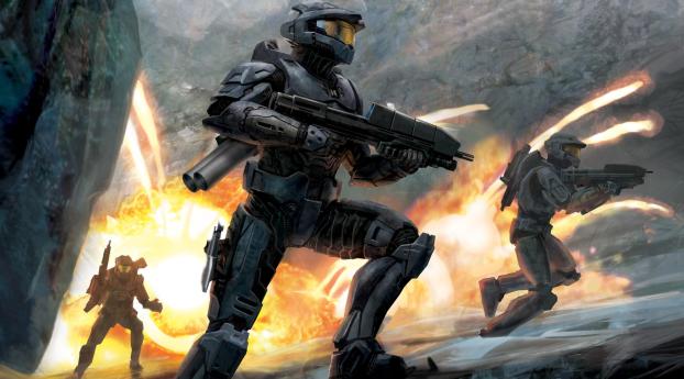 halo, soldiers, fire Wallpaper 1280x720 Resolution