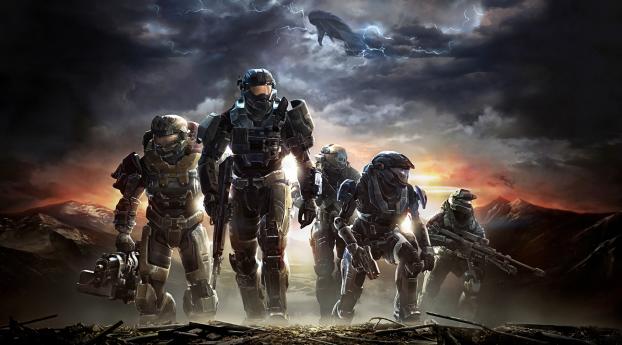 halo, soldiers, sky Wallpaper 1366x768 Resolution