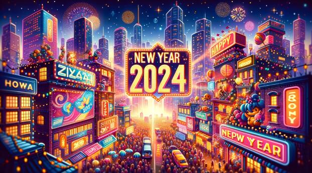 Happy New Year 2024 Wallpaper 1080x2160 Resolution