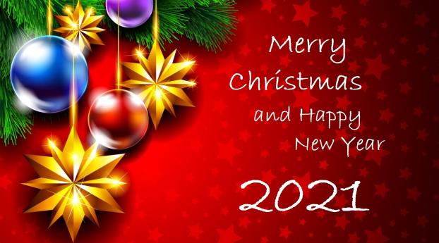 Happy New Year Merry Christmas 2021 Greeting Wallpaper 3840x1600 Resolution