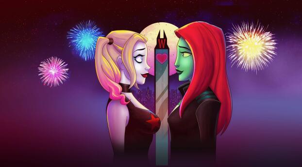 Harley Quinn and Ivy Valentine's Day Wallpaper 1500x768 Resolution