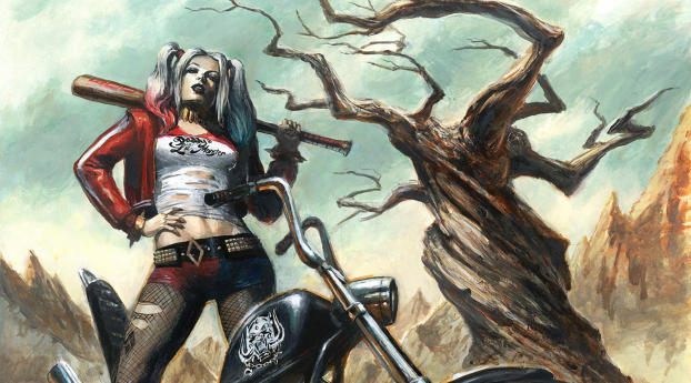 Harley Quinn in Bike Wallpaper 4320x7680 Resolution
