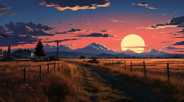 HD Countryside Sunset Wallpaper 1440x2992 Resolution