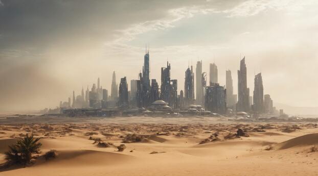 HD Desert Cyberpunk Cityscape Wallpaper