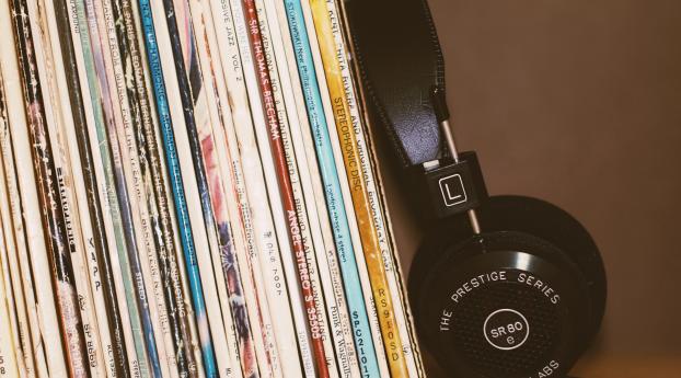 headphones, vinyl records, collection Wallpaper 1080x2280 Resolution