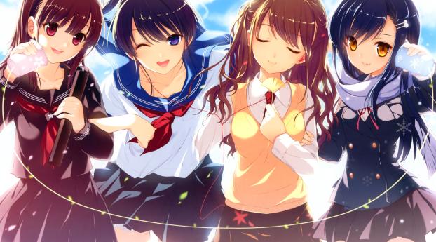 high school girls, girls, anime Wallpaper 2560x1024 Resolution