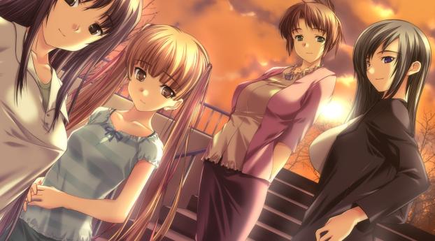 hizuki shino, girls, stairs Wallpaper 480x800 Resolution