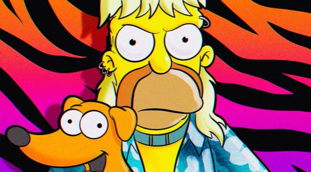 Homer Simpson as Tiger King Wallpaper 7680x1440 Resolution