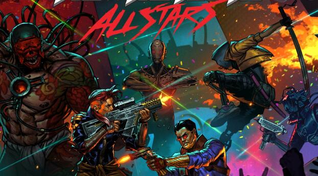 Homicidal All-Stars Gaming Poster Wallpaper 1080x2246 Resolution