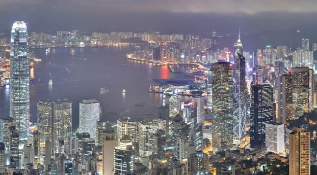 hong kong, skyscrapers, night Wallpaper 1400x900 Resolution