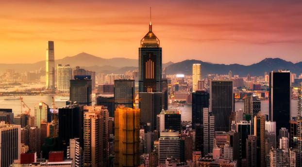 hong kong, sunset, buildings Wallpaper 640x1136 Resolution