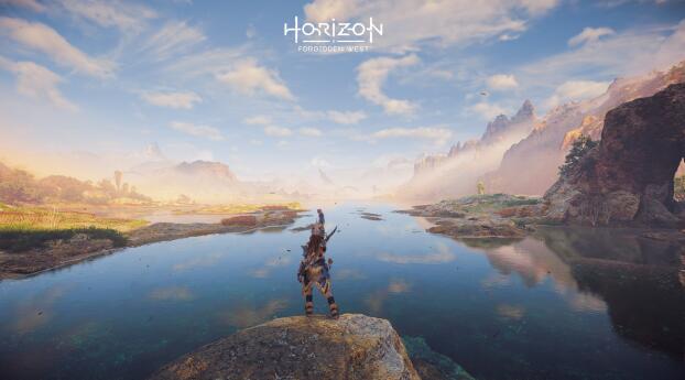 Horizon Forbidden West Digital Gaming Poster Wallpaper 7680x832 Resolution