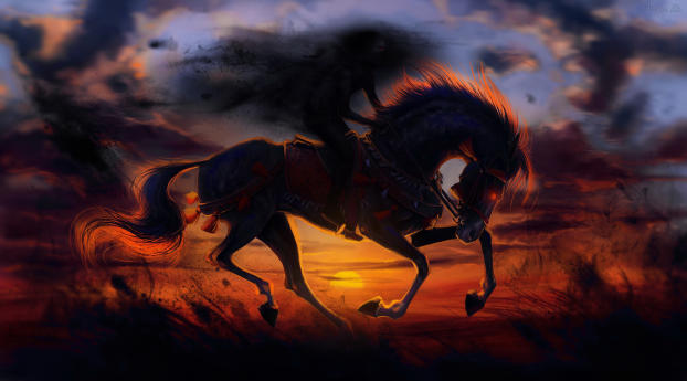 Horse Sunset Painting Artwork Wallpaper 1080x2220 Resolution