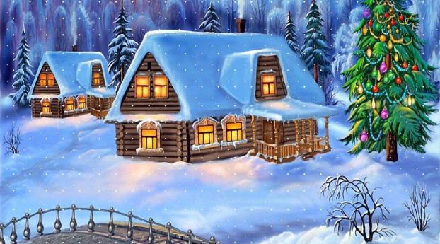 house, fur-tree, snow Wallpaper 720x1280 Resolution
