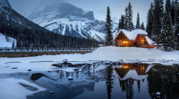 house, mountains, snow Wallpaper 2560x1024 Resolution