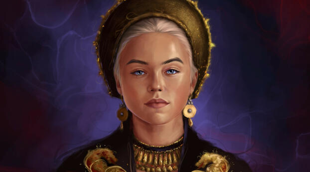 House of the Dragon 4k Rhaenyra Targaryen Portrait Painting Wallpaper 7680x2160 Resolution