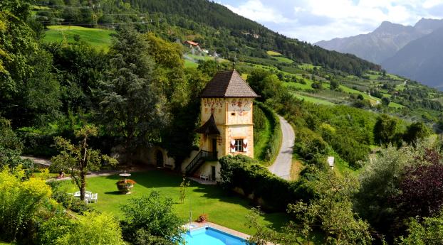 house, swimming pool, mountain Wallpaper 480x854 Resolution