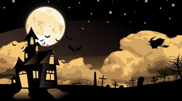 house, witch, flying Wallpaper 640x1136 Resolution