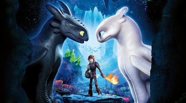 How to Train Your Dragon The Hidden World 2019 Movie Poster Wallpaper 7680x832 Resolution