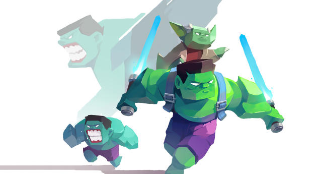 Hulk and Baby Yoda Wallpaper 1900x600 Resolution