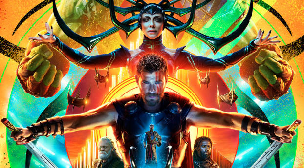 Hulk Hela Thor In Thor Ragnarok Poster Wallpaper 1080x2232 Resolution