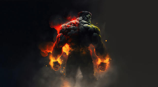Hulk in Flames 4K Superhero Avengers Wallpaper 1080x2240 Resolution