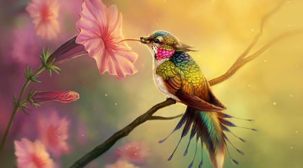 Hummingbird Fantasy Abstract Fractal Wallpaper 720x1544 Resolution