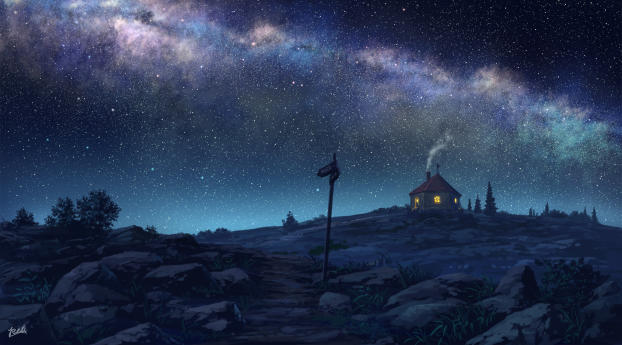 Hut House and Starry Night Wallpaper 1280x960 Resolution