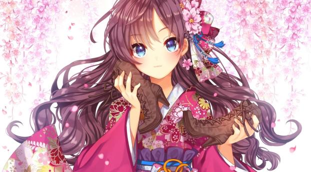 idolmaster cinderella girls, kimono, sakura Wallpaper