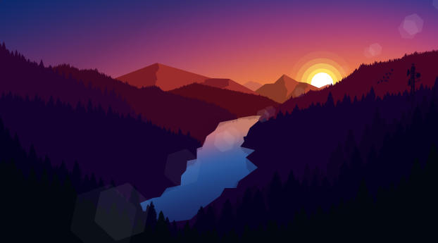 Illustration River Mountains Polygon Art Wallpaper 2048x2048 Resolution