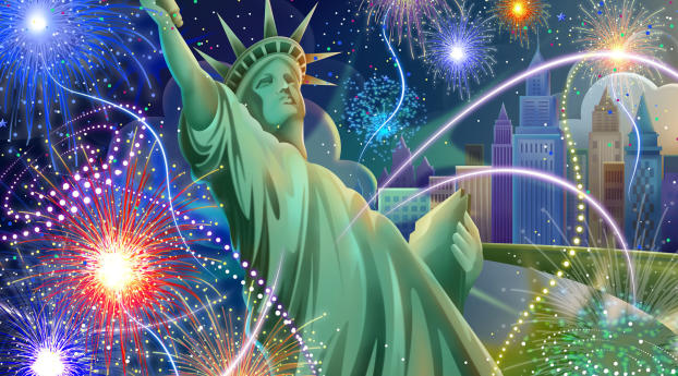 independence day, california, statue of liberty Wallpaper 2560x1080 Resolution