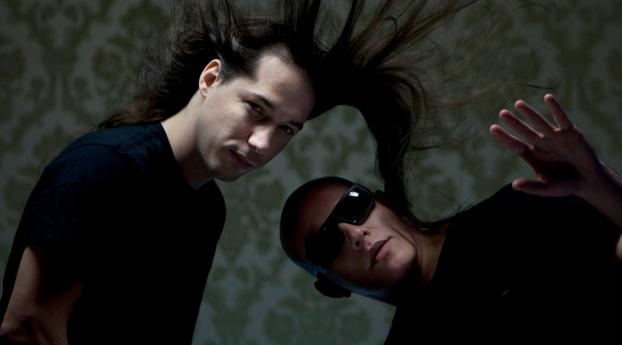 infected mushroom, band, faces Wallpaper 320x568 Resolution