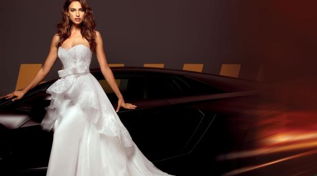 Irina Shayk Wedding Dress With Car Wallpaper 720x1520 Resolution