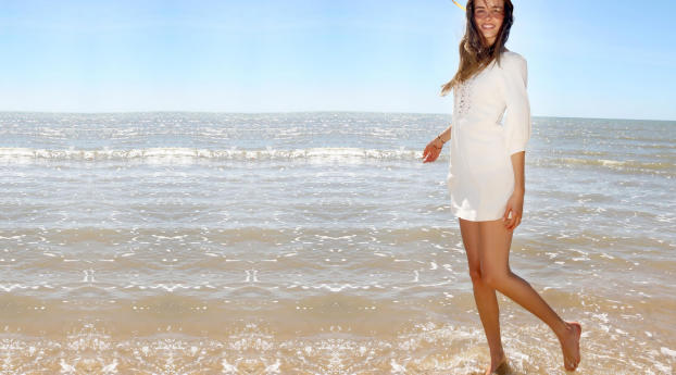 Isabel Lucas On Beach Images Wallpaper 1440x2560 Resolution