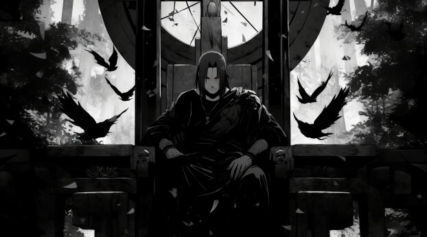 Itachi Uchiha Manga Sitting on a Throne Wallpaper 2340x1080 Resolution