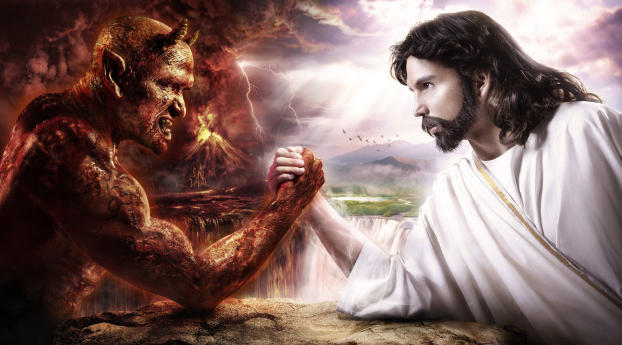 Jesus vs Demon Wallpaper 2560x1024 Resolution