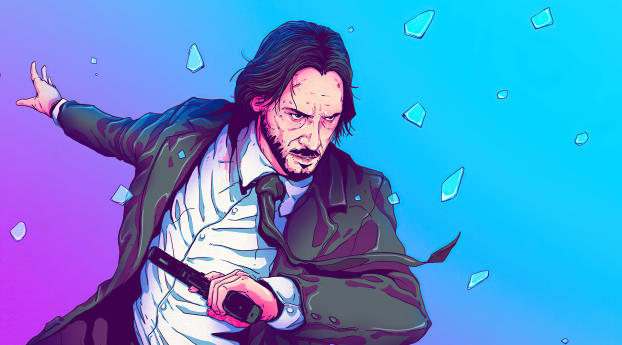 John Wick as Keanu Reeves Illustration Wallpaper 1440x2960 Resolution