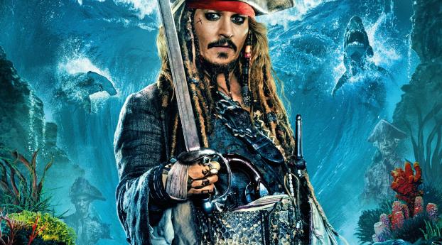 Johnny Depp as Jack Sparrow In Pirates Of The Caribbean Dead Men Tell No Tales Wallpaper 1536x215 Resolution