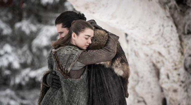 Jon Snow Meets Arya Stark  in GOT Season 8 Wallpaper 1440x3160 Resolution