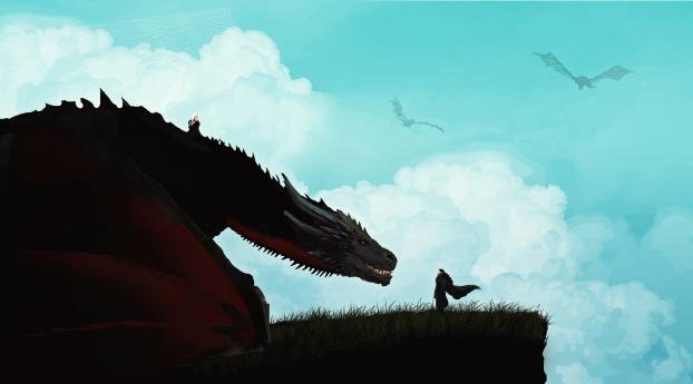 Jon Snow Meets The Dragon Minimal Wallpaper 1440x2960 Resolution