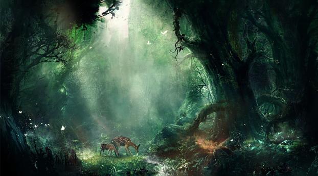 jungle, fantasy, deer Wallpaper 320x240 Resolution