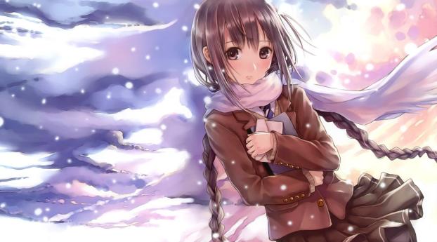 kazuharu kina, snow, girl Wallpaper 1440x2960 Resolution