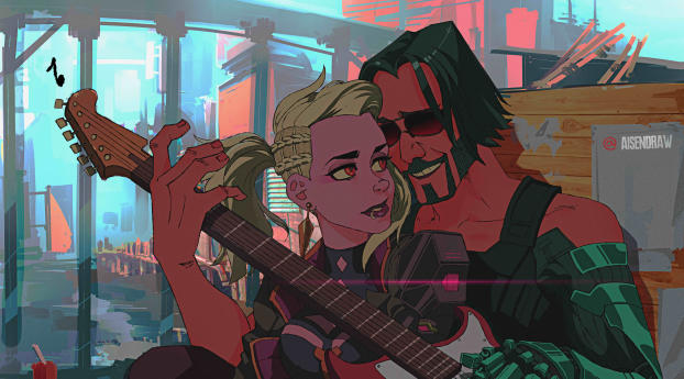 Keanu Reeves Romantic Cyberpunk 2077 Wallpaper 1080x2520 Resolution