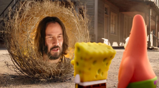 Keanu Reeves SpongeBob Movie Wallpaper 1080x2400 Resolution