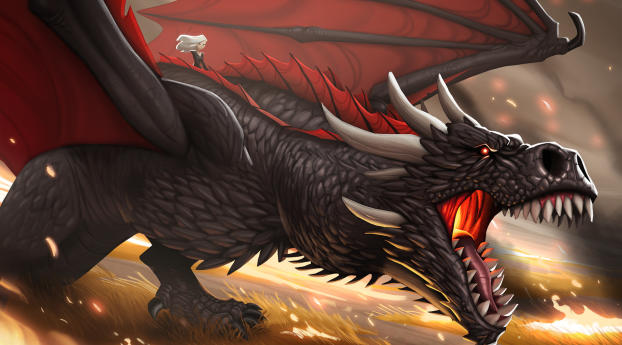Khaleesi And Dragon Cartoon Artwork Wallpaper