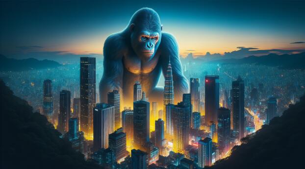 King Kong Protecting City Wallpaper 3980x4480 Resolution