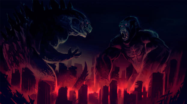 King Kong vs Godzilla Artwork Wallpaper 1080x2400 Resolution