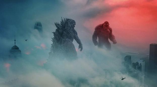 Kong meets Godzilla Wallpaper 2560x1024 Resolution