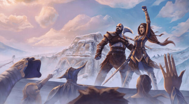 Kratos & Freya God of War Ragnarok Wallpaper