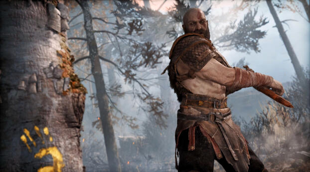 Kratos and The Marked Tree Wallpaper 828x1792 Resolution